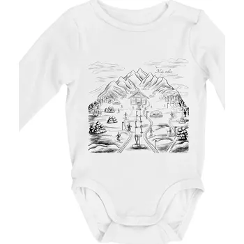 Hory a lyže - můj relax - Body kojenecké s dlouhým rukávem - Dlouhý r. do 3 měs ( Bílá )