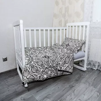 Povlečení Sablio Mikroplyšové dětské povlečení do postýlky Bílé mehendi - 100x135 / 40x60