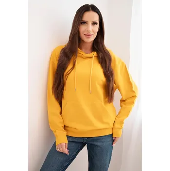 Dámská mikina Kesi Dámská mikina s kapucí a klokaní kapsou z bavlny camelová Barva: Žlutá, Velikost: M