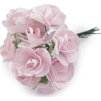 umělá květina Umělá papírová mini růže na drátku, malé, 22 růžová nejsv.
