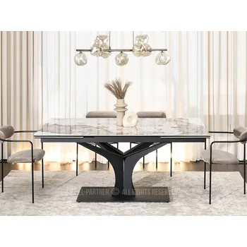 Jídelní stůl Stylový rozkládací jídelní stůl GAETAN - bílý mramor / černý