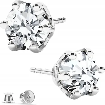 Náušnice Stříbrné Náušnice 925 Lesklé bílé Zirkony Kolečka 6 mm Kulatý Křišťál