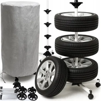 Uskladnění pneumatiky STOJAN S KOLEČKY VĚŠÁK NA KOLA PNEUMATIKY DISKY DO GARÁŽE OBAL