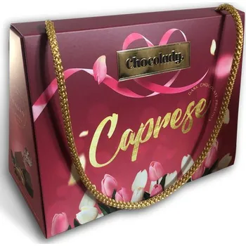 Čokoláda CHOCOLADY Caprese kabelka - pralinky z hořké čokolády s mandlovo-čokoládovou náplní 170g