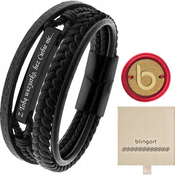 Náramek Náramek s gravírováním pánský kožený PLETENÝ destička černá ocel 316L