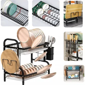 Odkapávač na nádobí SUSZARKA DO NACZYŃ DVOUÚROVŇOVÝ ČERNÝ STOJANOVÝ ODKAPÁVAČ NA NÁDOBÍ