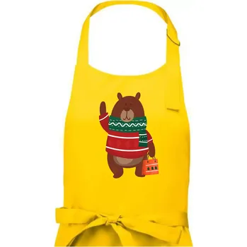 Kuchyňská zástěra Medvěd s dárkem - Pánská zástěra na vaření - Univerzální velikost ( Žlutá )