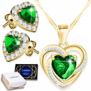 Náhrdelník Sada zlatých šperků Náhrdelník a Náušnice Zelené srdce Srdíčka