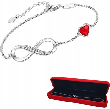 Náramek Stříbrný náramek Nekonečno Křišťál Červené Srdce Dárek K Valentýnu