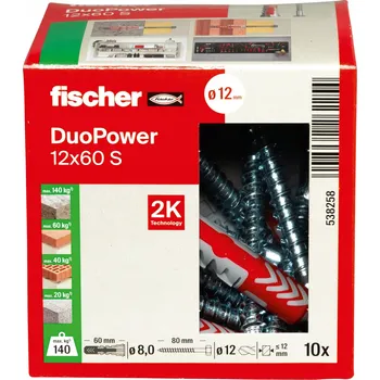 Hmoždinka FISCHER Hmoždinka DUOPOWER 12x60 S se šroubem 10 KS