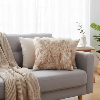 Dekorativní polštářek Dekorační polštář s umělou kožešinou, 45 x 45 cm, béžový 496385