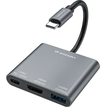 Datový kabel Wozinsky USB-C adaptér USB-C 100W / HDMI 4K 60Hz / USB-A 10Gbps