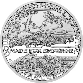 Stříbrná mince Střelné zbraně - Dvouhlavňová pistole pro císaře Karla V. proof