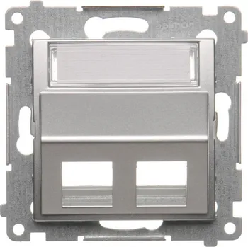 vypínač Kryt telefonní a datové 2 násobné zásuvky Keystone, zkosený, Simon 54 DKP2S.01/43, stříbrná metalizovaná