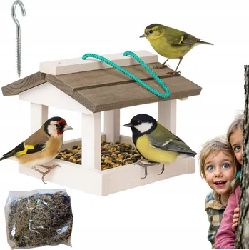 Krmítko pro ptáka Karmnik Biało Szary Dřevo 22 cm 18 cm Bílo-šedá