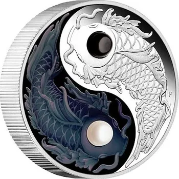 Exkluzivní stříbrná mince Yin Yang Koi 5 Oz 2024 Color PROOF (vsazeny 2 perly)
