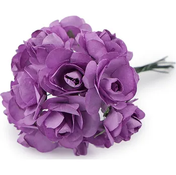 umělá květina Umělá papírová mini růže na drátku, malé, 4 fialová