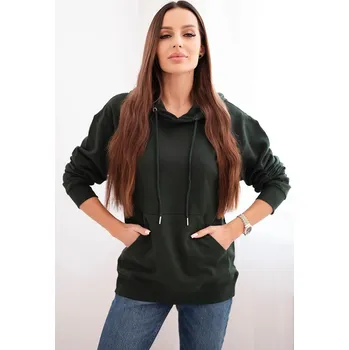 Dámská mikina Kesi Dámská mikina s kapucí a klokaní kapsou z bavlny camelová Barva: Zelená - tmavě, Velikost: S