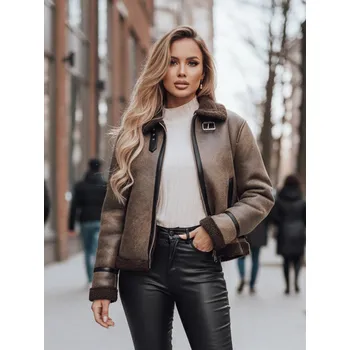 Dámská bunda KASAMIRA s kožíškem Dstreet TY4740z Barva: Hnědá, Velikost: L