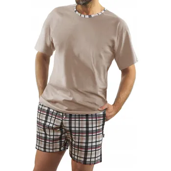 Dámské pyžamo Sesto Senso Bavlněné pánské pyžamo s krátkým rukávem L Hnědé