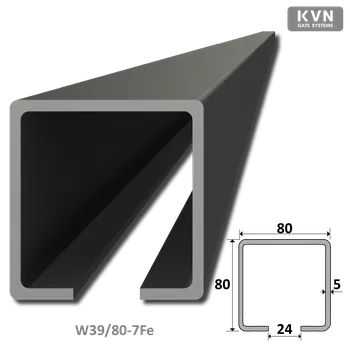 Pohon brány C profil 80x80x5mm L-7000mm čierný Fe, pre samonosný systém posuvnej brány, cena za 7m, možnosť dodania len rozvozom Kovian 5m