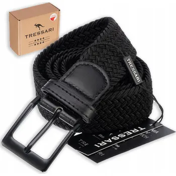 Opasek Elastický dámský/pánský pásek TRESSARI textilní ke kalhotám, pevný, černý