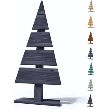 Vánoční dekorace Floranica Antracitový dřevěný vánoční stromek 60x27cm - Ručně vyrobený, antracitový