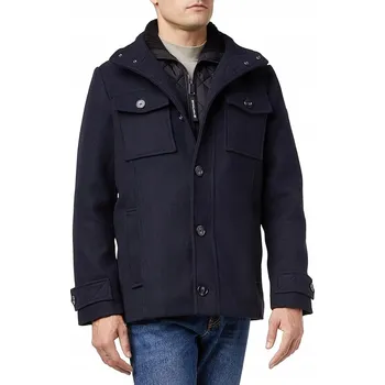 Pánský kabát TOM TAILOR TMAVĚ MODRÝ PÁNSKÝ KLASICKÝ VLNĚNÝ KABÁT JEDNOŘADÝ