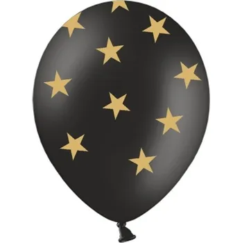 Balónek PartyDeco Balónky latexové černé se zlatými hvězdami 30 cm 6 ks
