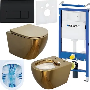 Klozet BPS-koupelny Podomítkový modul Geberit DuoFix s WC mísou MU-GL-WH-RIM-03 + ovládací tlačítko Delta 50 černá lesk