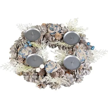 Vánoční dekorace MagicHome Adventní věnec modrý/bílý 30 cm