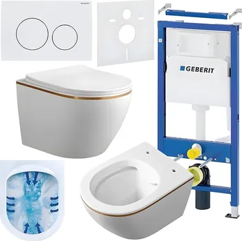 Klozet BPS-koupelny Podomítkový modul Geberit DuoFix s WC mísou MU-WH-GL-RIM-03 + ovládací tlačítko Delta 20 bílá