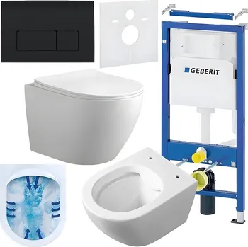 Klozet BPS-koupelny Podomítkový modul Geberit DuoFix s WC mísou MU-WH-RIM-03 + ovládací tlačítko Delta 50 černá lesk