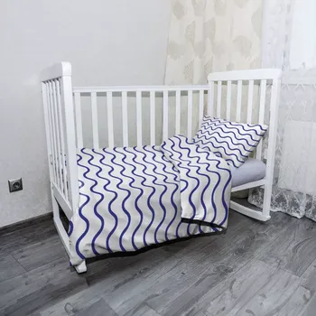 Povlečení Sablio Mikroplyšové dětské povlečení do postýlky Modré vlnky - 120x90 / 40x60