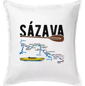 Polštář Mapa řeky Sázavy - Polštář 50x50 - 50x50 - Pouze potah ( Bílá )
