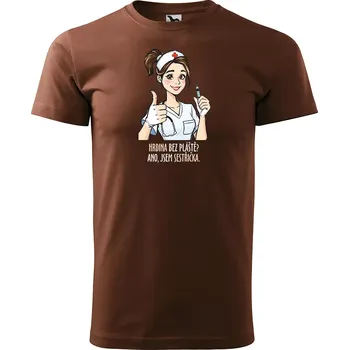 Pánské tričko Sablio Tričko s potiskem pro zdravotní sestru Hrdina bez pláště? Ano, jsem sestřička - hnědé S