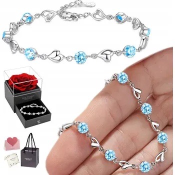 Náramek Bransoletka Damska SREBRNA Serce KŘIŠŤÁL Řetízek Dárek Zirkon