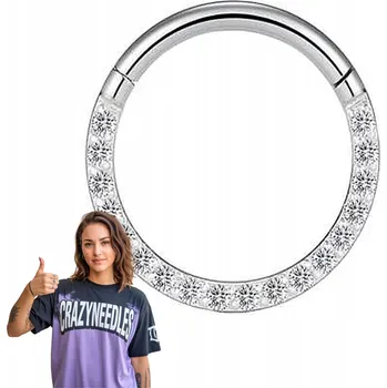 Náušnice Kroužek do piercingu CLICKER s bílými zirkony - stříbrný 1,2/8