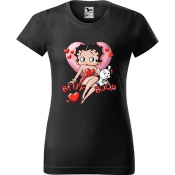 Dámské tričko levne-damske-bavlnene-tricko-potisk-Betty-Boop-srdce Velikost dámská trička Basic: XXL šířka 59, délka 69, Odstín dámské tričko Basic: Grafitové