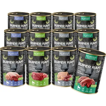 Krmivo pro kočku Krmivo mokré pro kočky super rafi kočka zvěřina a kuřecí srdce 12x400 g
