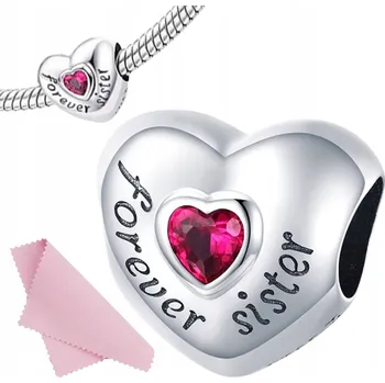 Přívěsek Přívěsek Charms FOREVER SISTER stříbrné srdce sestra STŘÍBRO ryzost s925