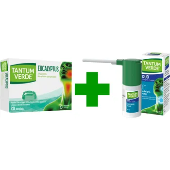 Lék na bolest v krku Tantum Verde Duo 1.5mg/ml+5mg/ml orální sprej, roztok 15 ml + Tantum Verde Eucalyptus 3mg 20 pastilek