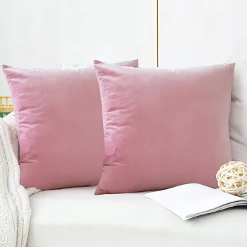 Povlečení POVLEČENÍ NA POLŠTÁŘE SAMETOVÉ DEKORATIVNÍ RŮŽOVÉ 45x45CM DVOJBALENÍ