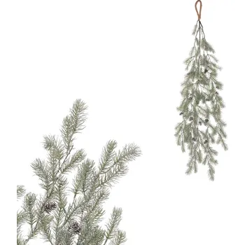 umělá květina Umělá převislá smrková větev se šiškami, 100 cm, ojíněná, zelená