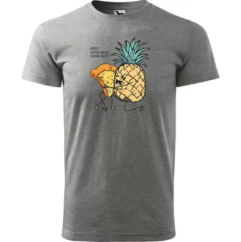 Pánské tričko Sablio Tričko s potiskem Ananas s pizzou - šedé 5XL