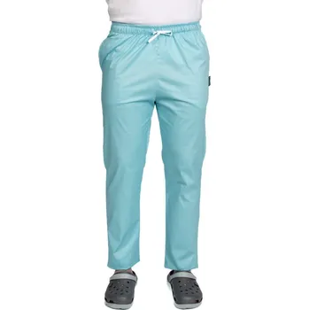 Zdravotnický oděv Pánské kalhoty s elastanem v barvě mint, se stahovací šňůrkou v pase a dvěma bočními kapsami.
