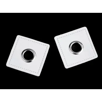 Průchodka s koženkovým čtverečkem k našití, průvlek 8 mm, střední, 9 bílá nikl