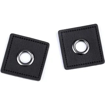 Průchodka s koženkovým čtverečkem k našití, průvlek 8 mm, střední, 10 šedá černý nikl