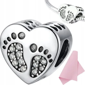 Přívěsek CHARMS přívěsek srdce STOPY narození dítěte Vysoká Kvalita STŘÍBRO s925