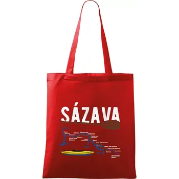 Nákupní taška Mapa řeky Sázavy - Taška bavlněná - 42 x 38 cm ( Červená )